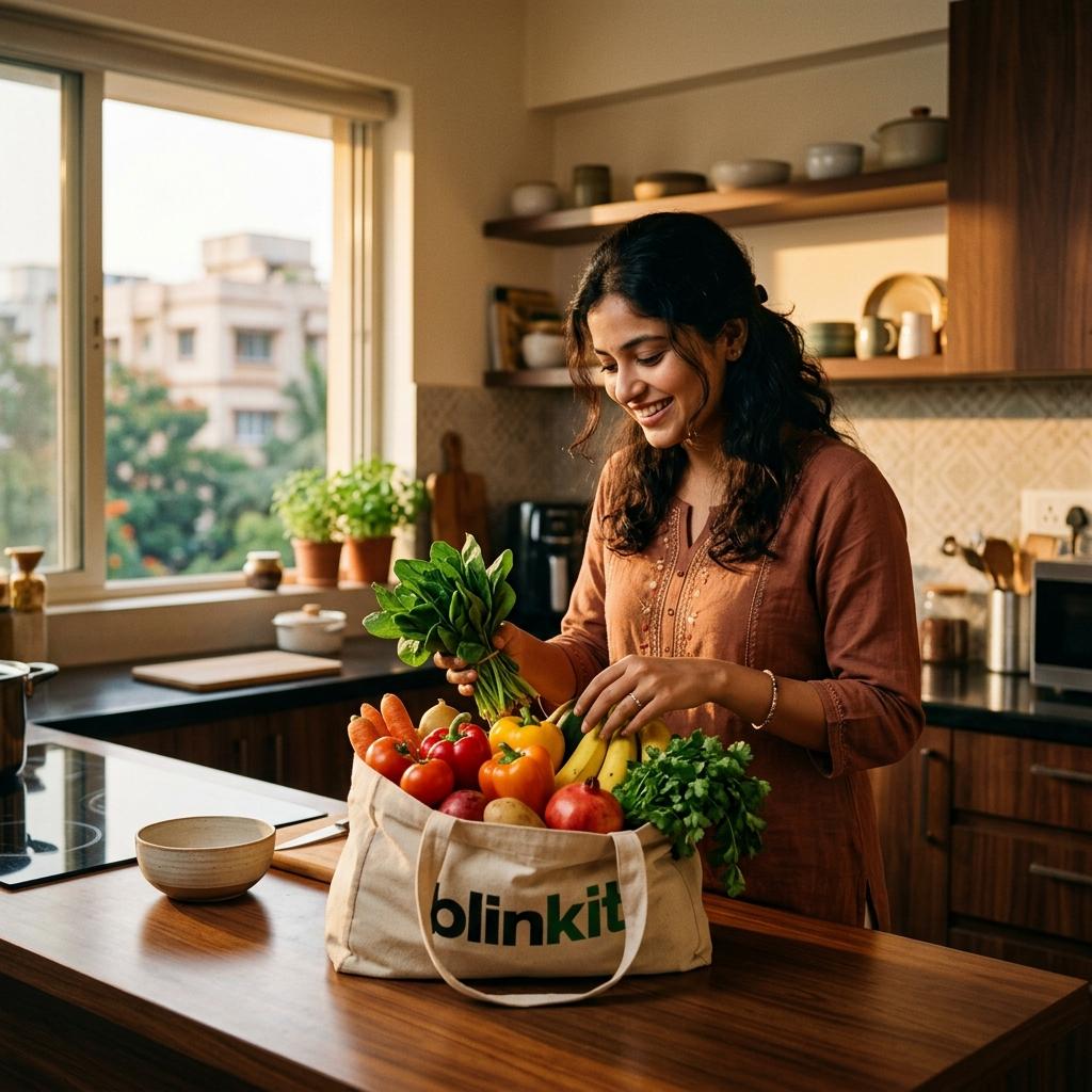 Happy customer unboxing Grolin grocery delivery